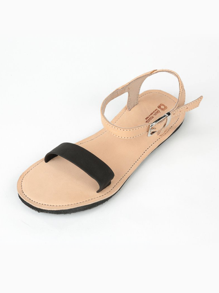 Leather Bel Nanm for Her Sandals with Upcycled Tire Tread Soles, and Black Upper by deux mains. Top View.