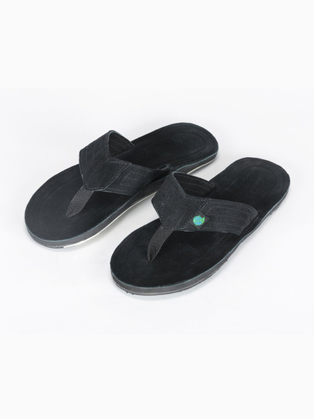 Leather Donald Sandals with Upcycled Tire Tread Soles, and Black Insole, and Upper by deux mains. Top View.