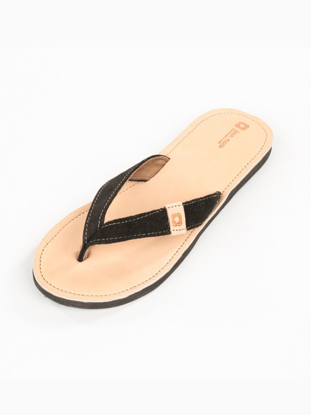 Leather Yvette Sandals with Upcycled Tire Tread Soles, and Black Upper by deux mains. Top View.