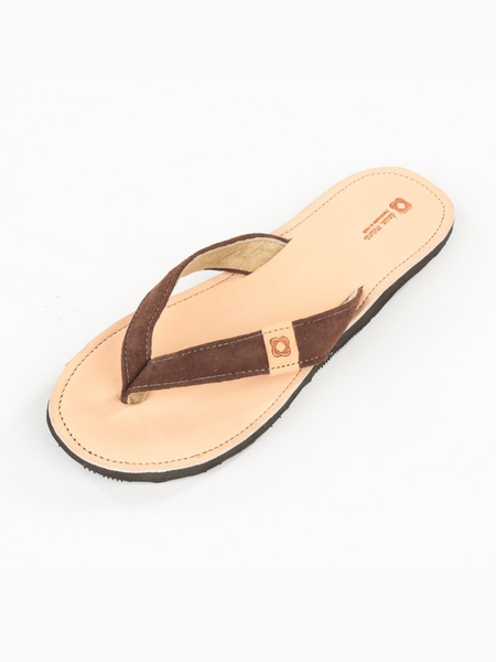 Leather Yvette Sandals with Upcycled Tire Tread Soles, and Brown Upper by deux mains. Top View.