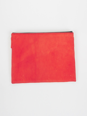 Red leather City Classic Clutch by deux mains. Back view.