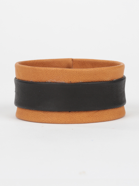 Leather and Tire cuff, Cognac