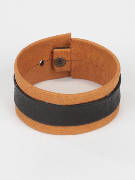 Leather and Tire cuff, Cognac