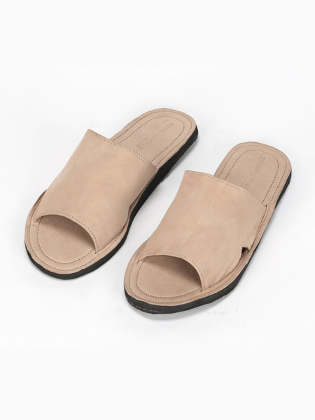 Leather Kenneth Cole Love Haiti for Him Sandals with Upcycled Tire Tread Soles, and Tan Upper by deux mains. Top View.
